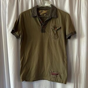 Kaporal Men's Olive Short Sleeve Embellished Polo T-Shirt, Size L